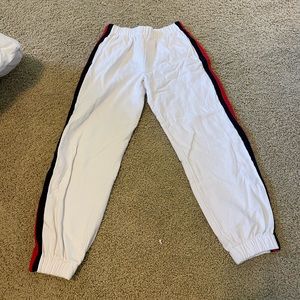 Brandy Melville White with Black and Red Stripe on Side Sweatpants